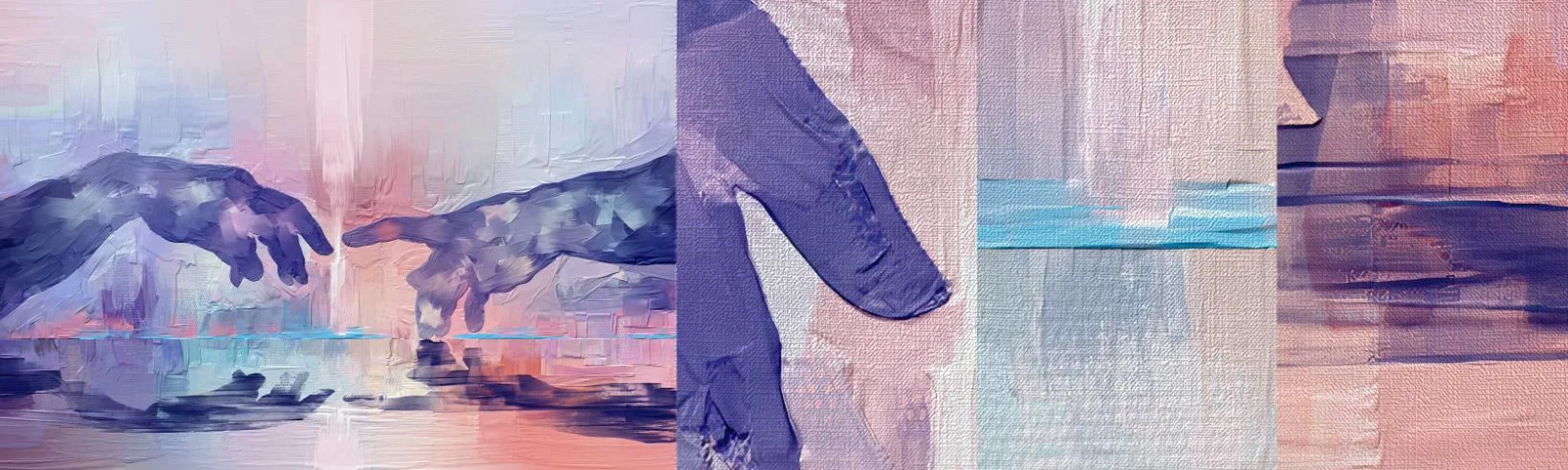 Photo Wallpaper Sample Premium Canvas - Godly Spark of Life - Hands, Michelangelo, Piece - 100x30 cm