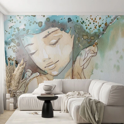 Photo Wallpaper Premium Canvas - Lady in Blue - Abstraction, Woman, Woman's Face - 400x280 cm