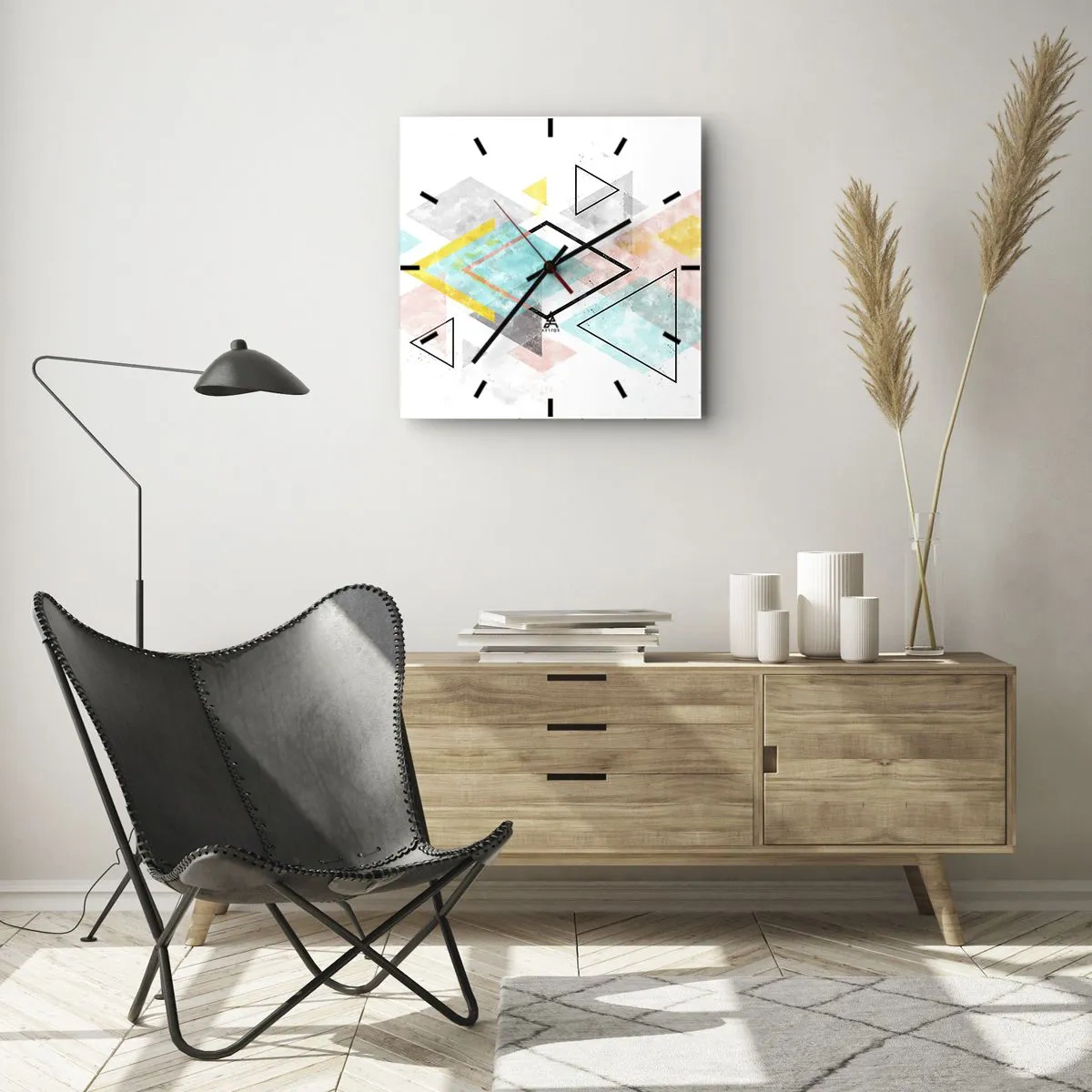 Wall clock - Clock on glass - Geometric Play - 30x30 cm