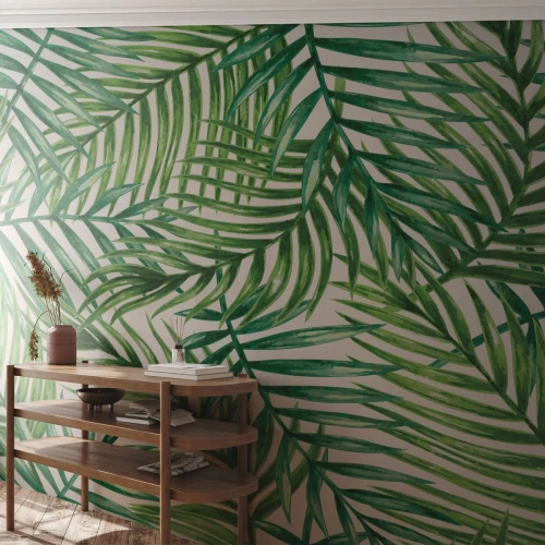Photo Wallpaper Premium Sand - Under the Green Canopy - Abstraction, Palm Leaf, Coconut Palm - 500x350 cm