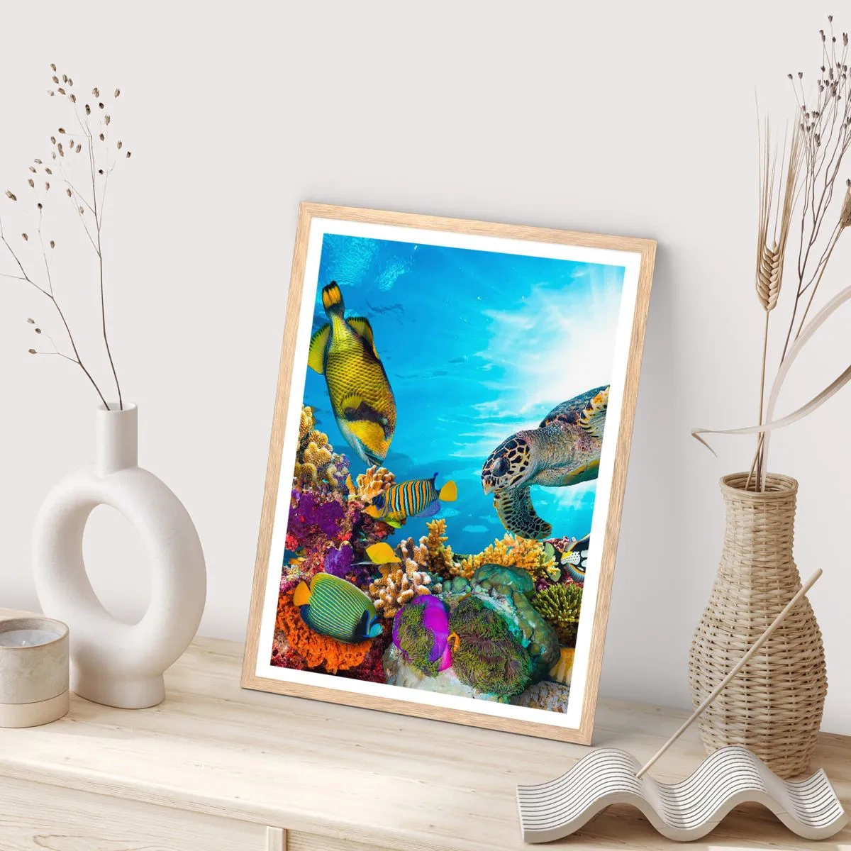 Poster in light oak frame - Coral Promenade - 30x40 cm