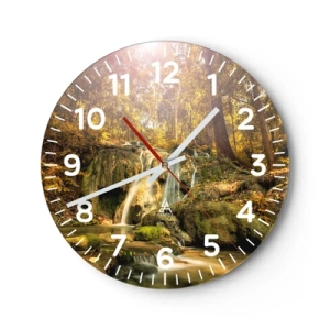 Wall clock - Clock on glass - Forest Cascade in Green - 40x40 cm