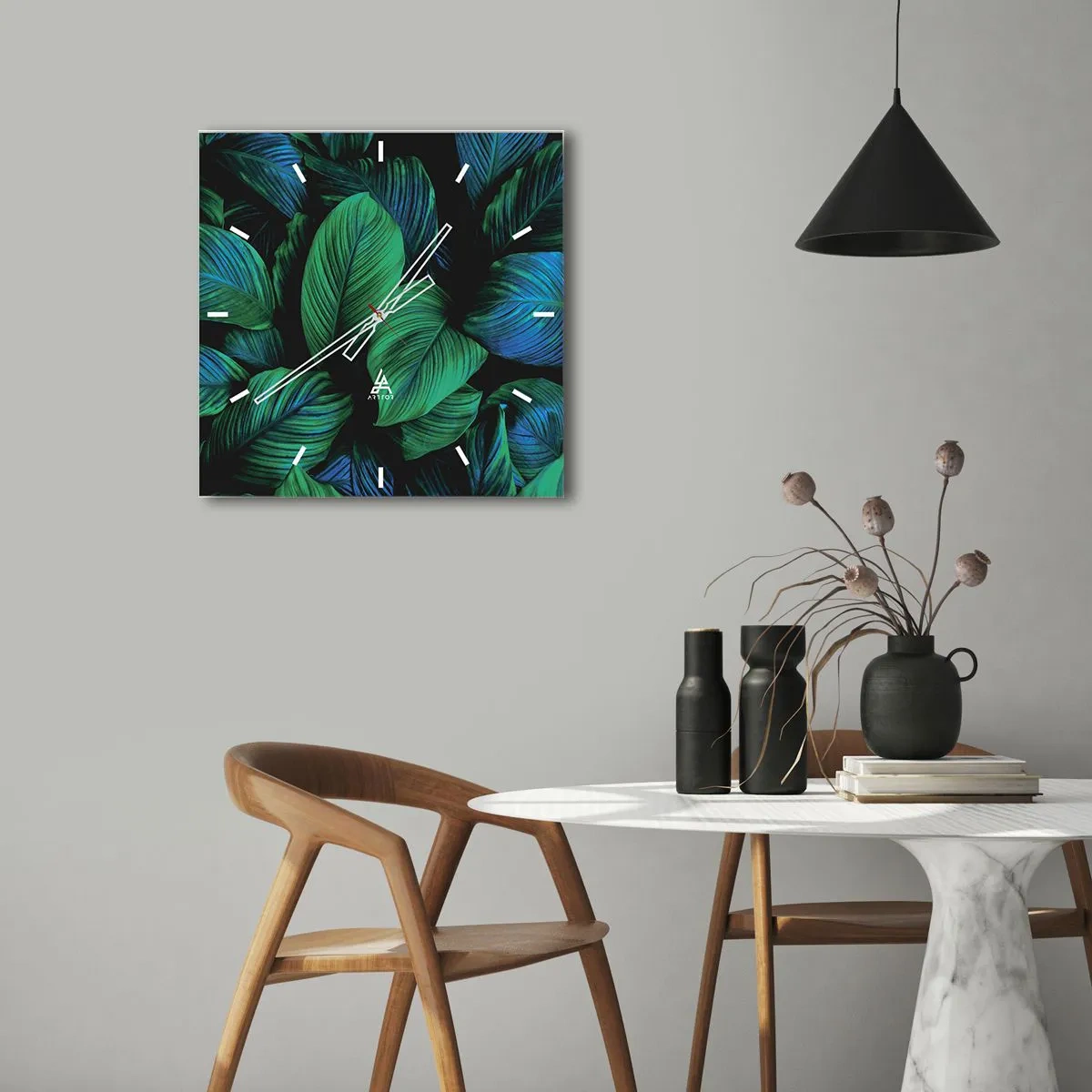 Wall clock - Clock on glass - In a Green Crowd - 30x30 cm