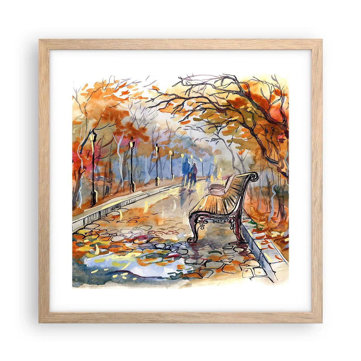 Poster in light oak frame - Walking together into Autumn - 40x40 cm