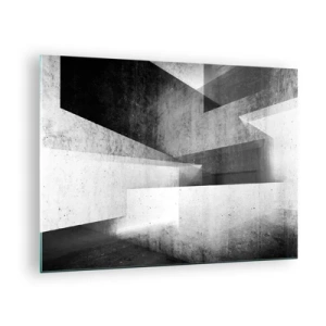 Glass picture - Geometric concrete forms in black and white tones - 70x50cm - Structure of Space - Modern wall decoration for the living room and bedroom ARTTOR