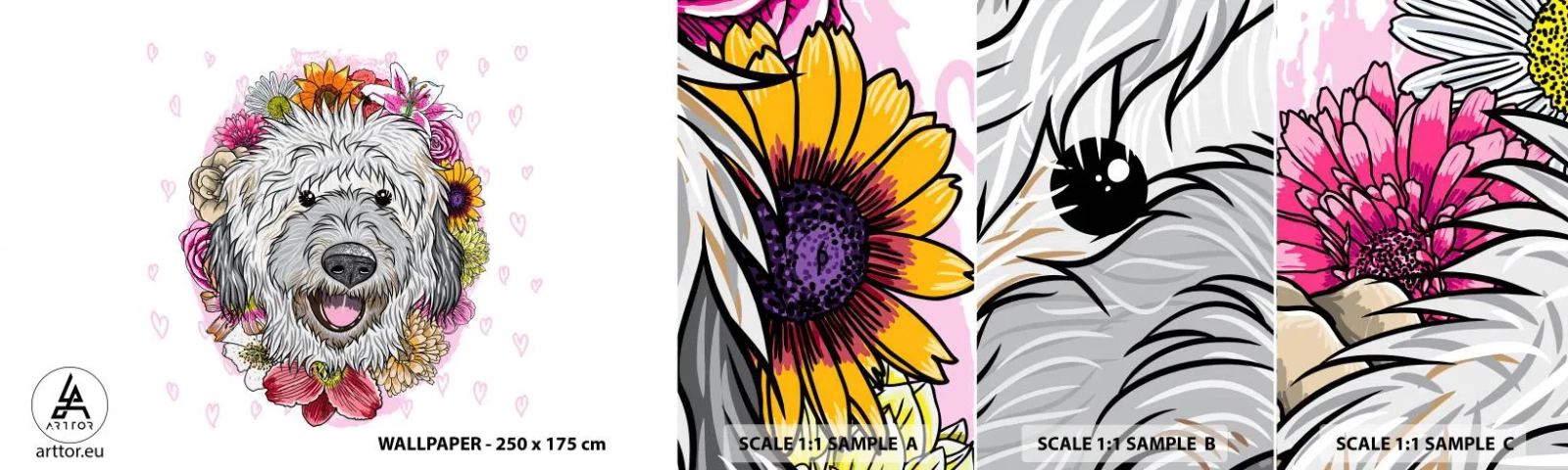 Photo Wallpaper Sample Standard Eco - Puppy Joy - Abstraction, Dog, For children - 100x30 cm