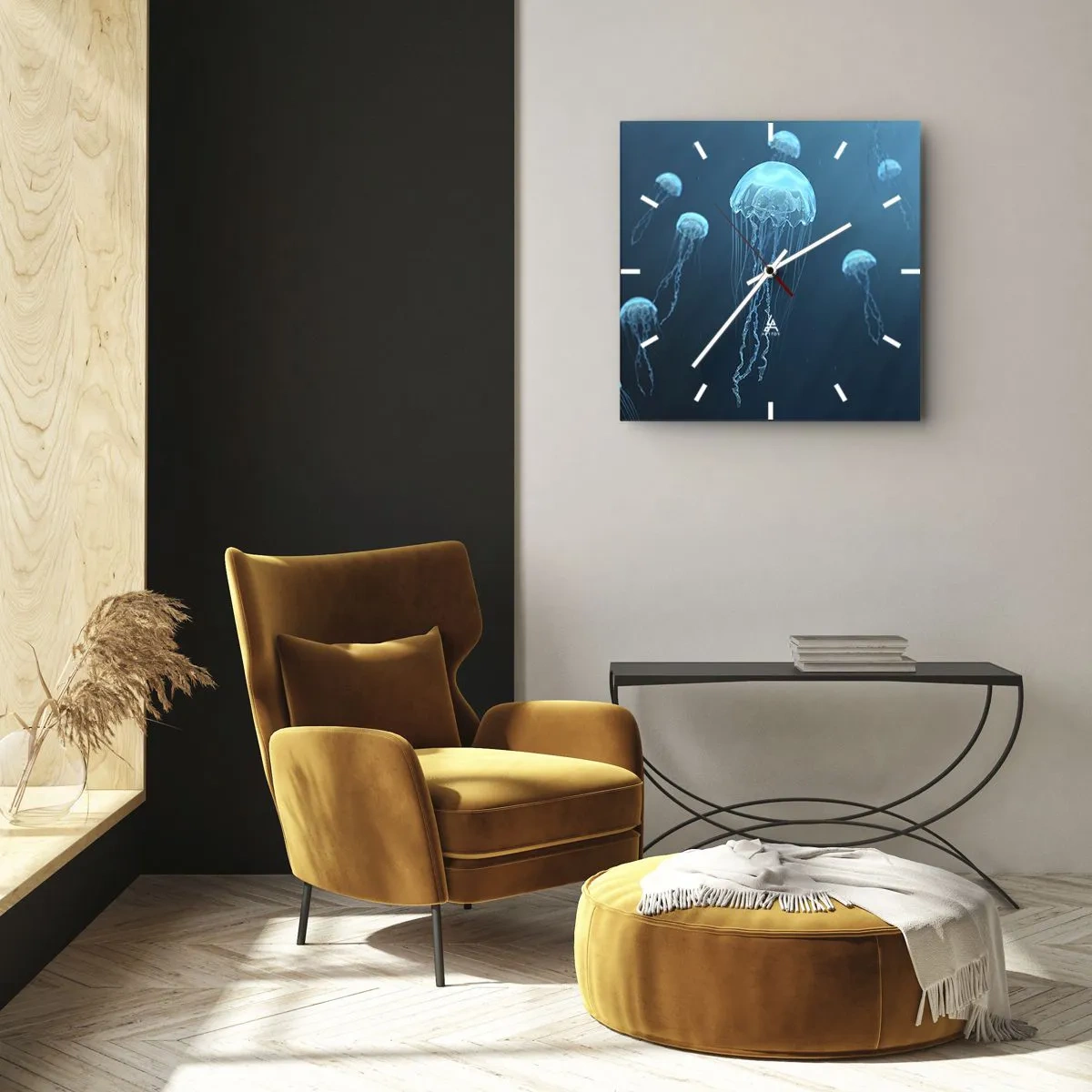 Wall clock - Clock on glass - Ocean Dance - 40x40 cm