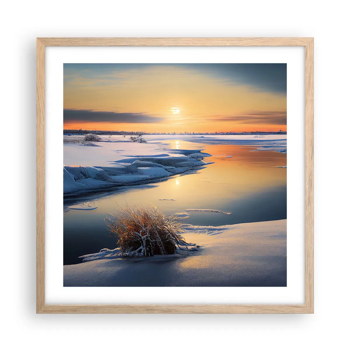 Poster in light oak frame - Winter Sunset - 50x50 cm
