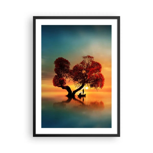 Poster in black frame - Heart-shaped tree at sunset - 50x70cm - Far Away and Lost to the World - Modern wall decoration for the living room and bedroom ARTTOR