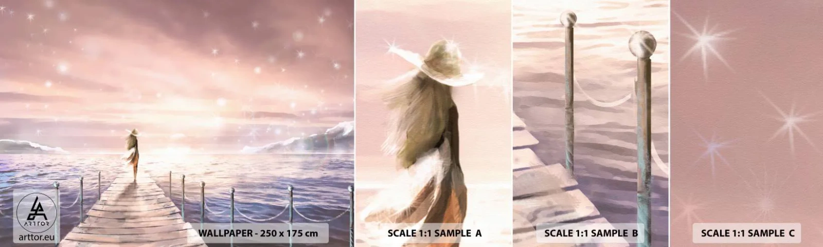 Photo Wallpaper Sample Self-Adhesive Deluxe Sticker - In a Dream World - Landscape, Woman, Sea - 100x30 cm