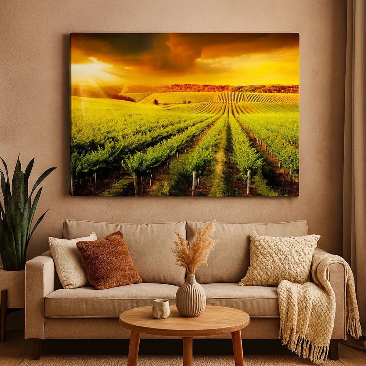 Canvas picture - Golden vineyards illuminated by the sun's rays - 70x50cm - Under Australian Sun - Modern wall decoration for the living room and bedroom ARTTOR