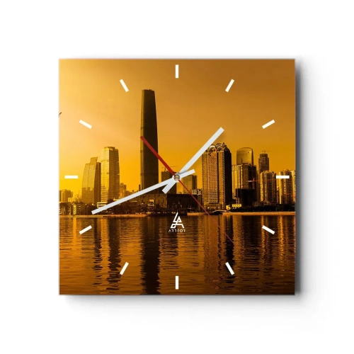 Wall clock - Clock on glass - Golden City - 40x40 cm