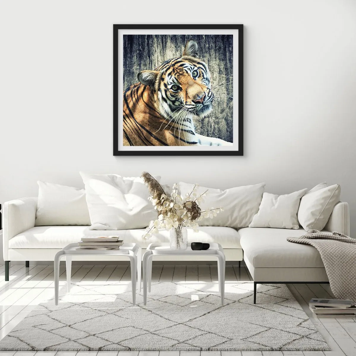 Poster in black frame - Portrait in Rays of Light - 50x50 cm