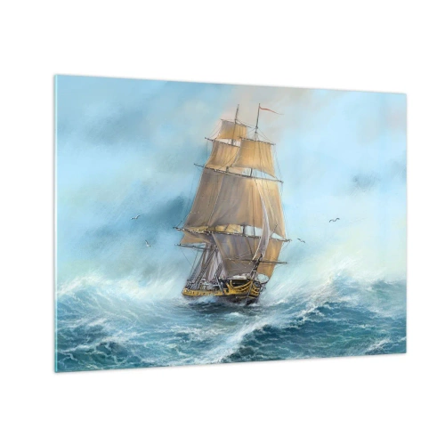 Glass picture - A sailing ship on a stormy sea in a painterly style - 70x50cm - Gliding on the Waves - Modern wall decoration for the living room and bedroom ARTTOR
