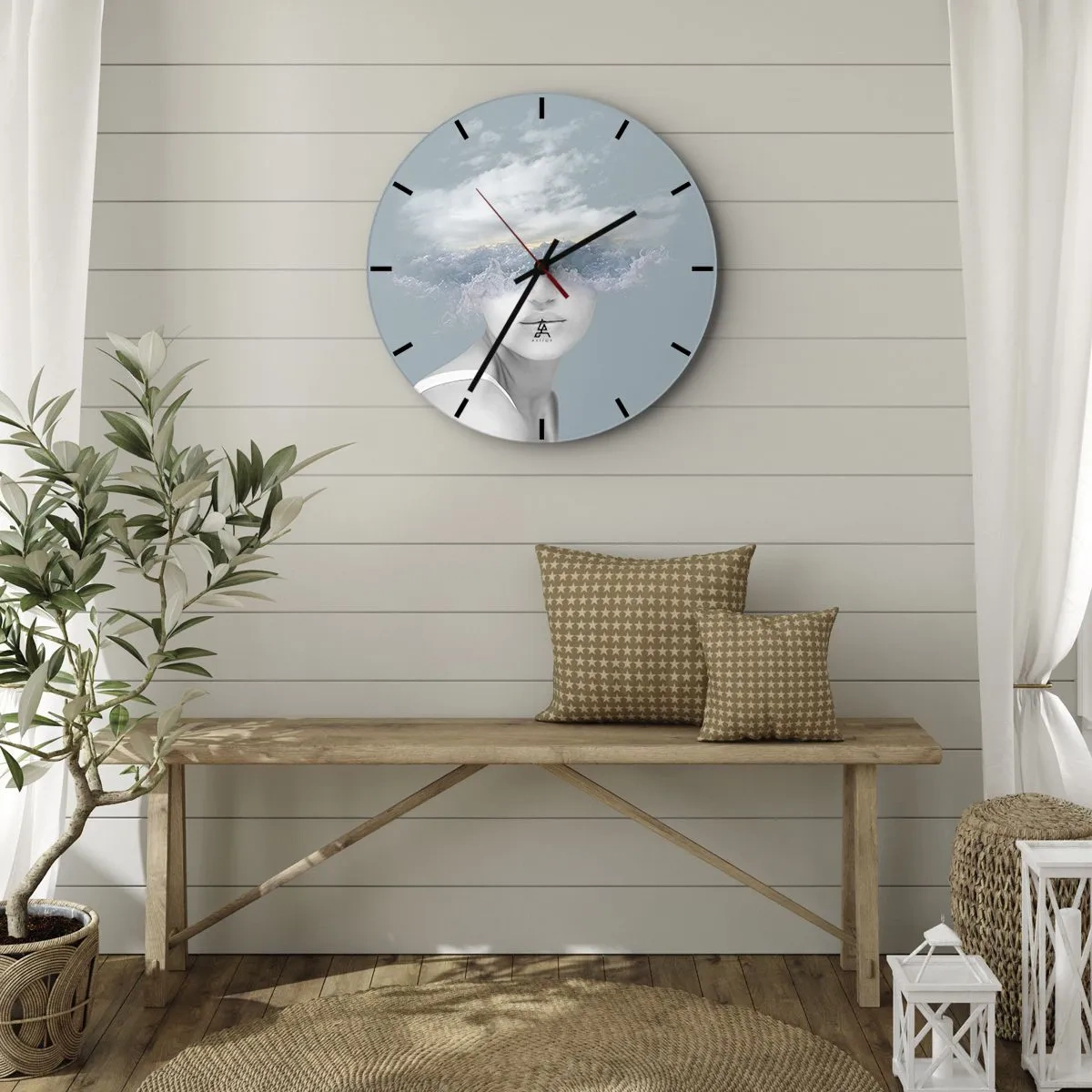 Wall clock - Clock on glass - With the Head In the Clouds - 30x30 cm