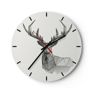 Wall clock - Clock on glass - Geometric linear deer on a light background - 30x30cm - Derr in Cubist Style - Modern wall decoration for the living room, kitchen, and bedroom ARTTOR