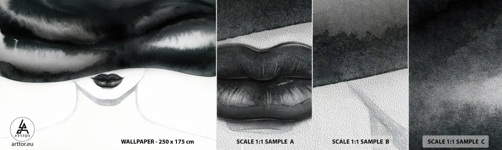 Photo Wallpaper Sample Premium Sand - Sensual Secret - Woman In A Hat, Model, Black and white - 100x30 cm