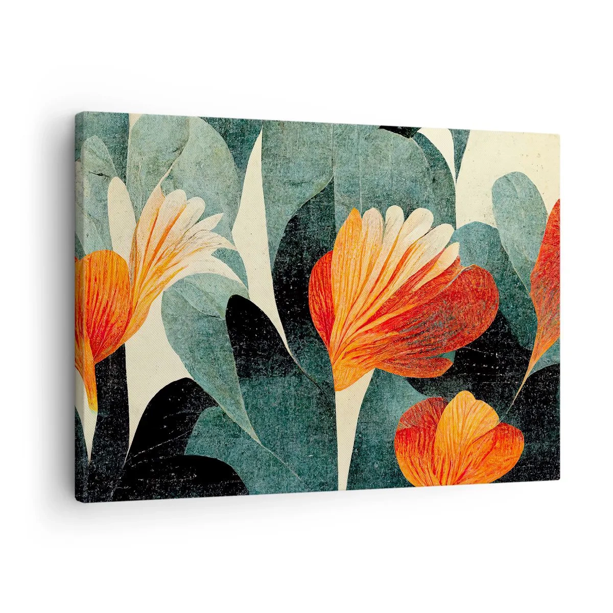 Canvas picture - Flowers in intense shades of orange and green - 70x50cm - Heat of the Tropics, Coolness of the Ground - Modern wall decoration for the living room and bedroom ARTTOR