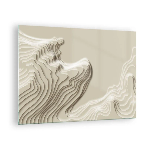 Glass picture - Minimalist abstraction with topographic lines on a beige background. - 70x50cm - Topography of Art. - Modern wall decoration for the living room and bedroom ARTTOR