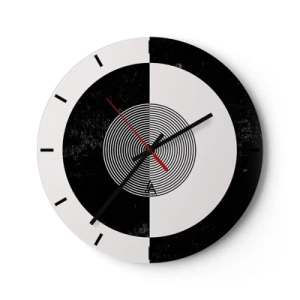 Wall clock - Clock on glass - Harmony in Black and White - 40x40 cm