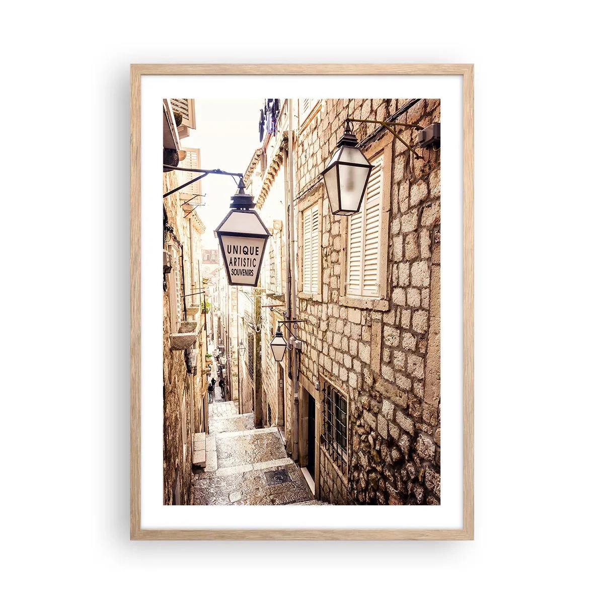 Poster in light oak frame - Charming Alley - 50x70 cm