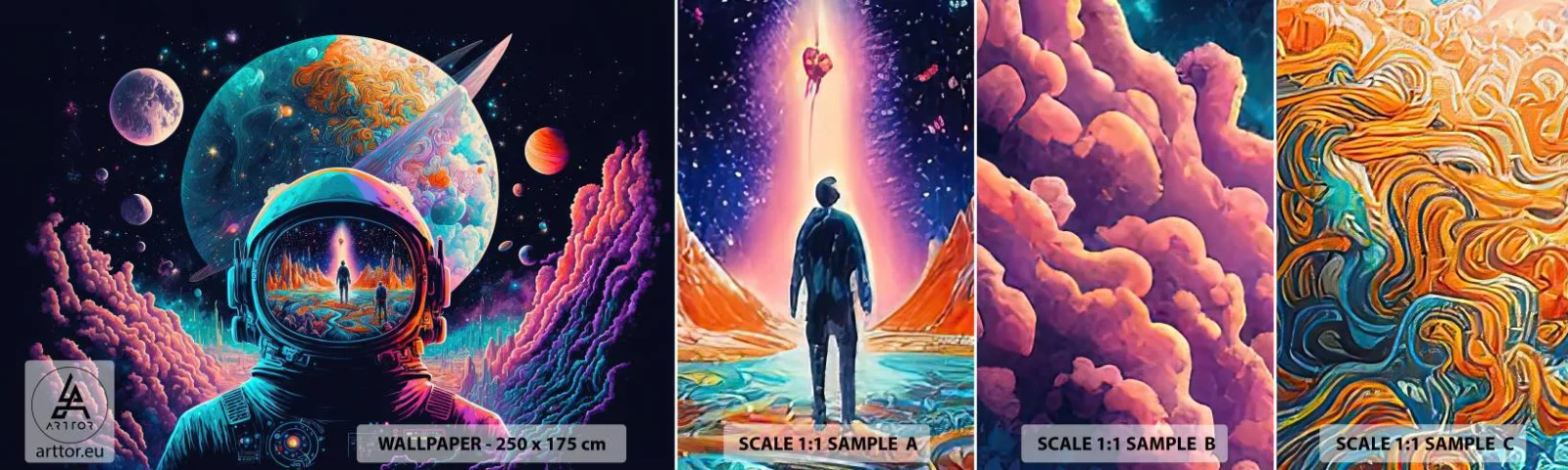 Photo Wallpaper Sample Self-Adhesive Deluxe Sticker - Philosophers Didn't Imagine This - Astronaut, Futuristic, Cosmos - 100x30 cm