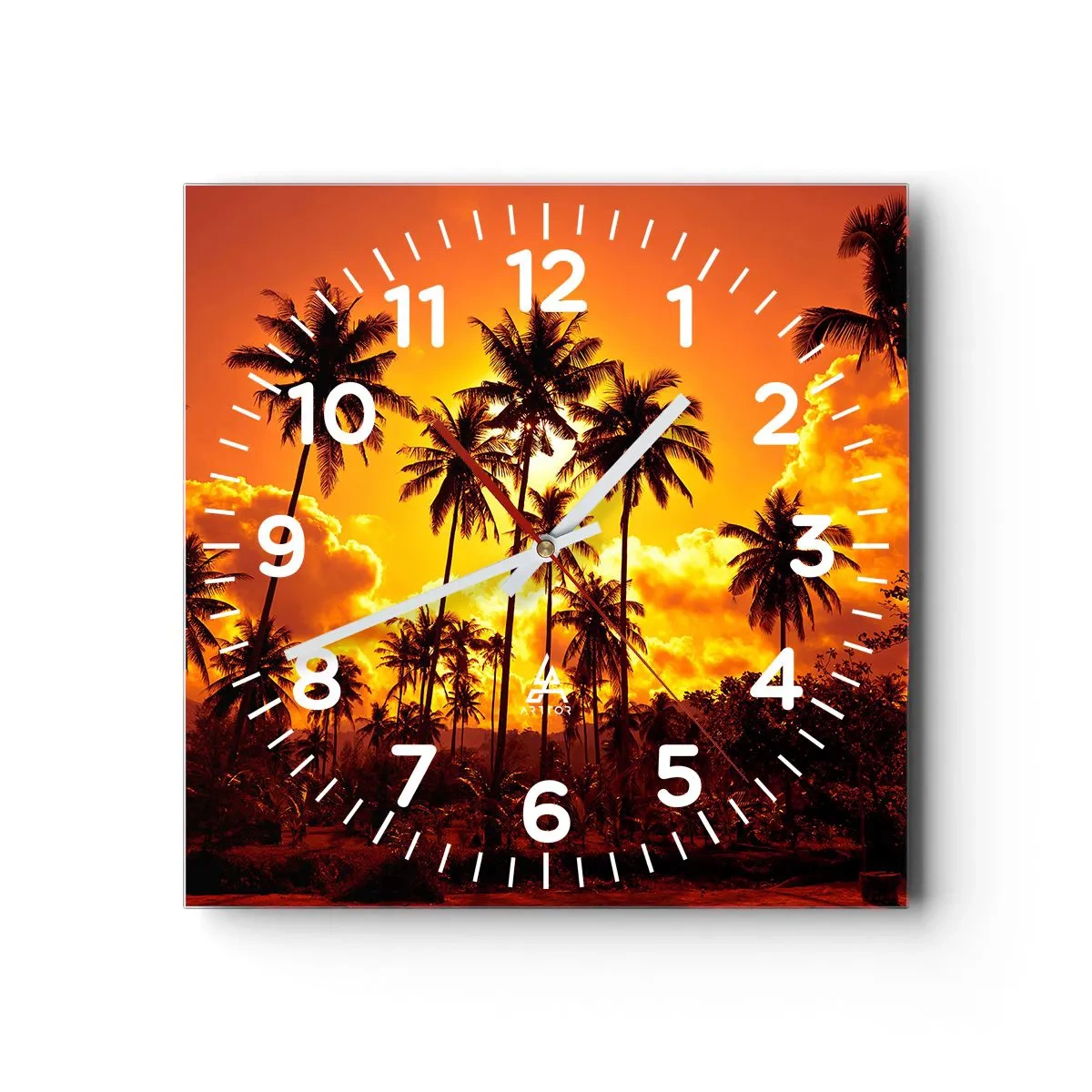 Wall clock - Clock on glass - Blazing Sun - 40x40 cm