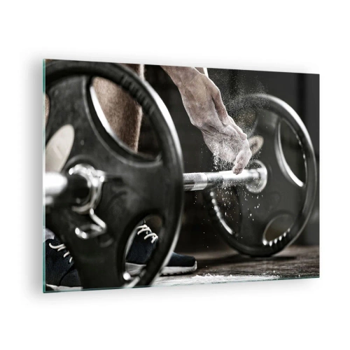 Glass picture - Weightlifting with chalk on your hands and a barbell - 70x50cm - Challenge Accepted! - Modern wall decoration for the living room and bedroom ARTTOR