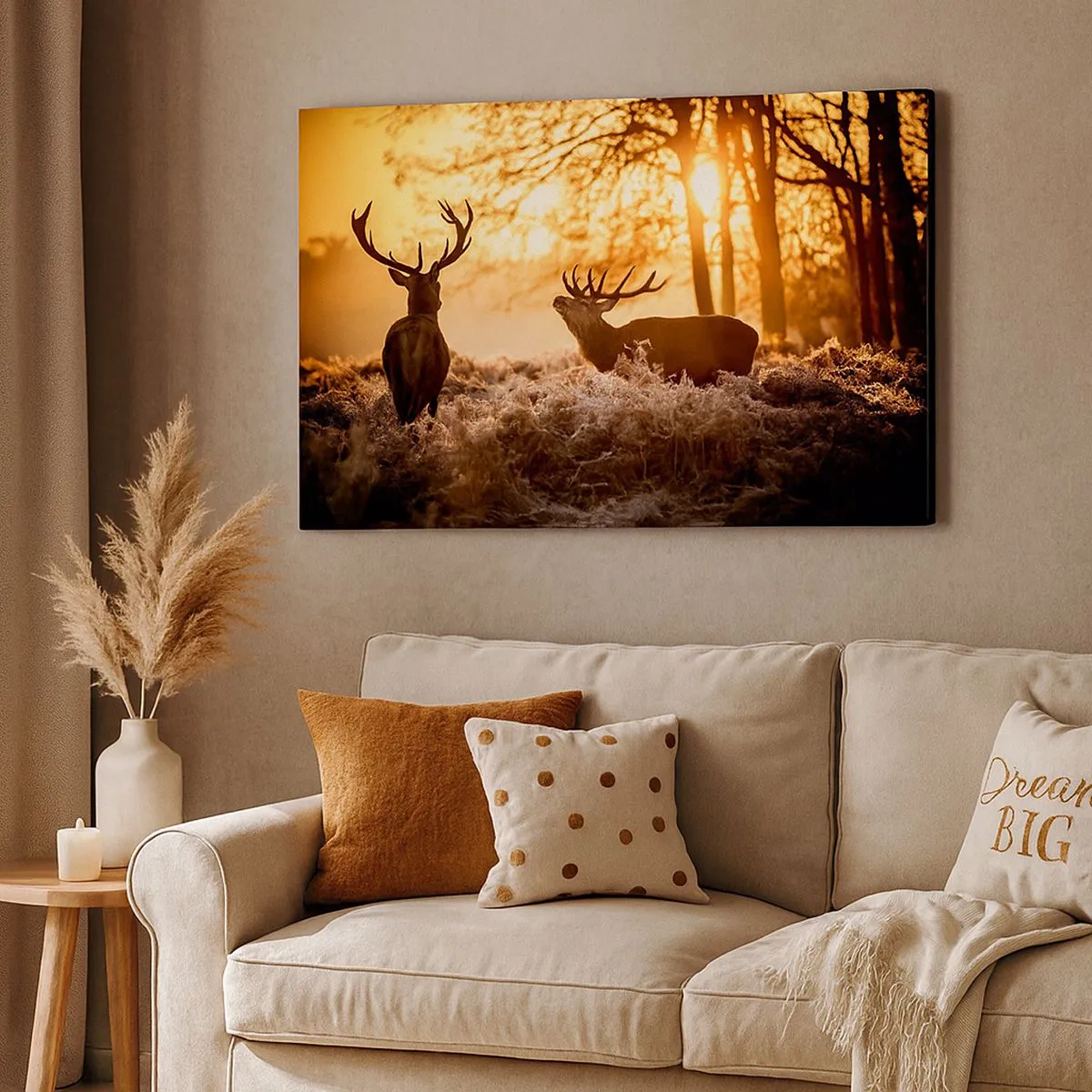 Canvas picture - Two deer at sunset in a winter landscape - 70x50cm - Hunter's Dream - Modern wall decoration for the living room and bedroom ARTTOR