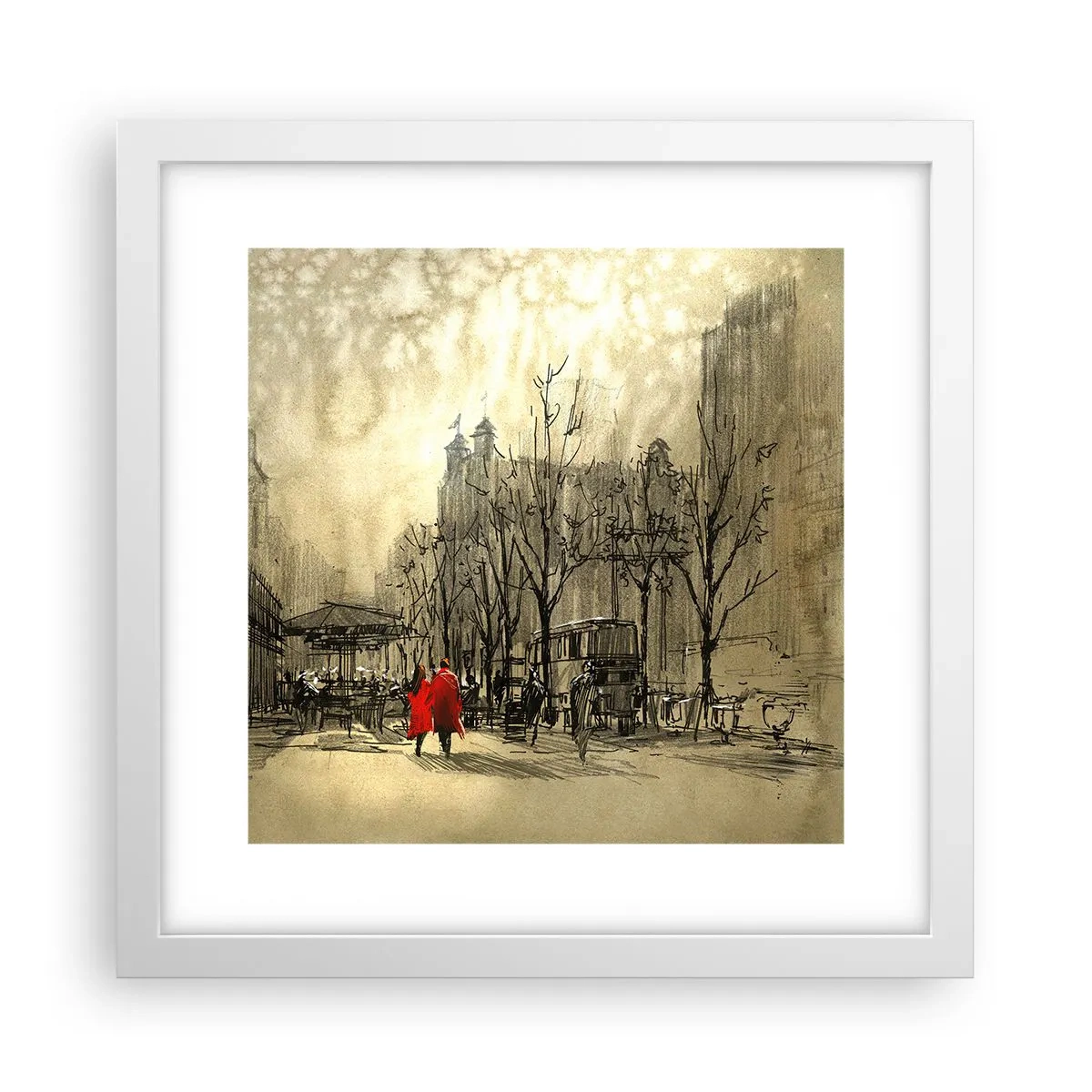 Poster in white frmae - A Date in London Fog - 30x30 cm