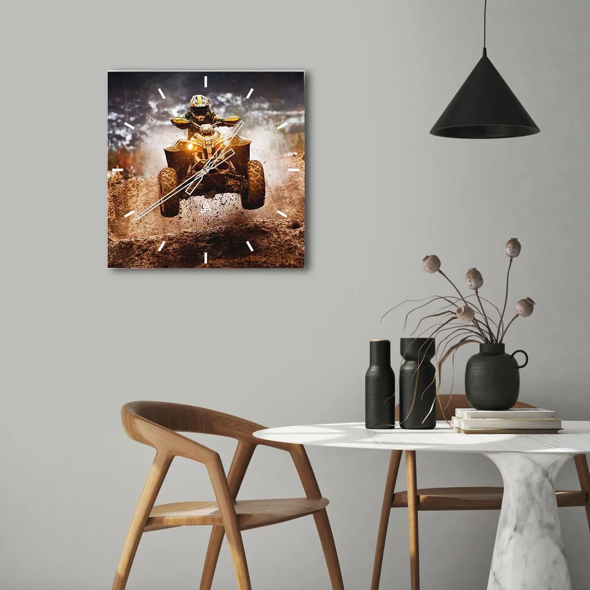 Wall clock - Clock on glass - No Risk No Fun - 30x30 cm