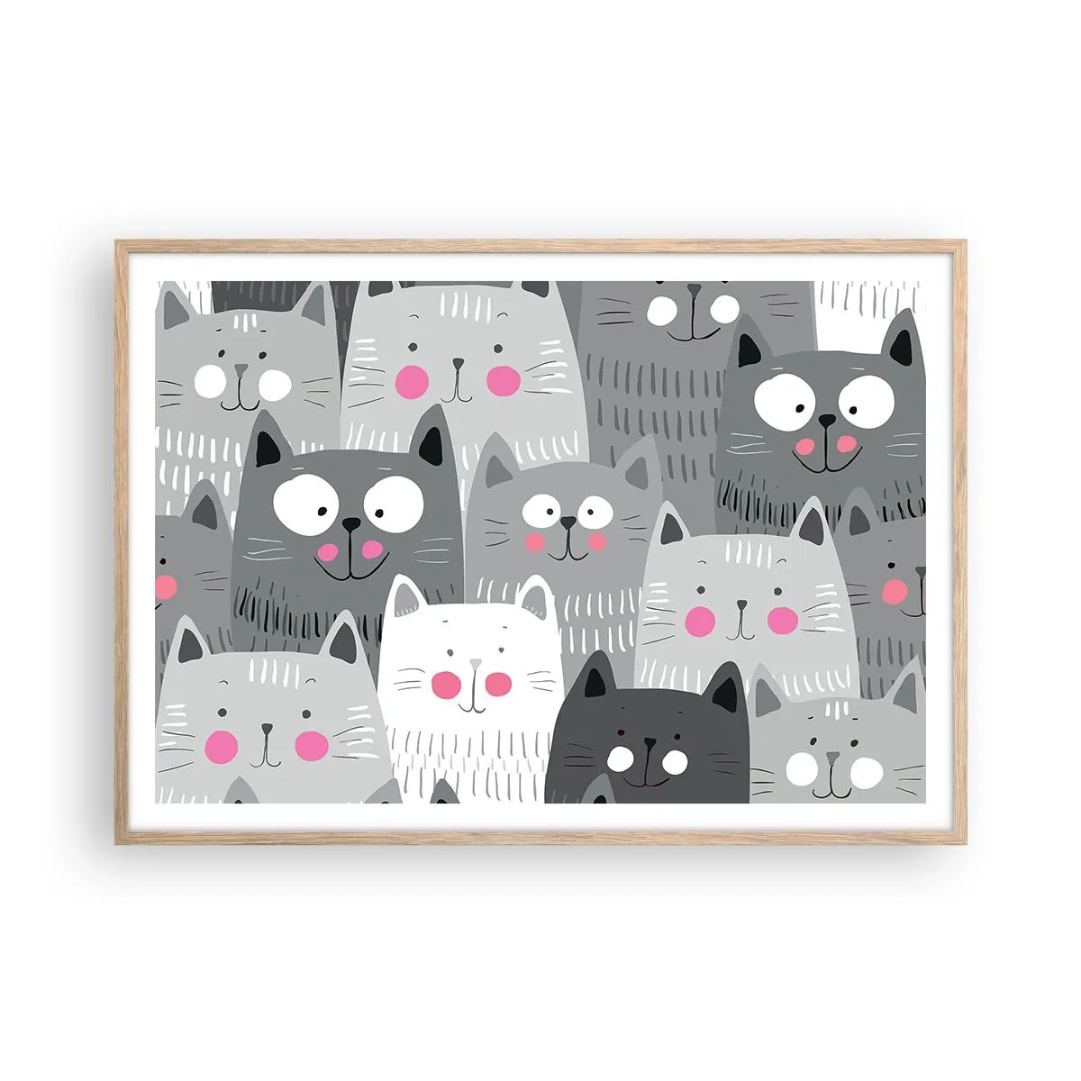 Poster in light oak frame - Cat's World - 100x70 cm
