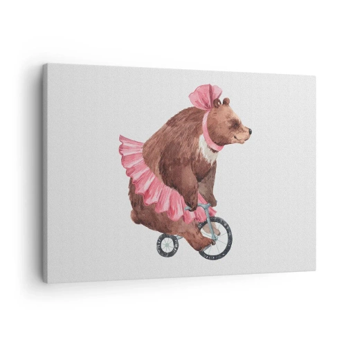 Canvas picture - A teddy bear in a pink skirt on a retro-style bike - 70x50cm - What a Circus! - Modern wall decoration for the living room and bedroom ARTTOR
