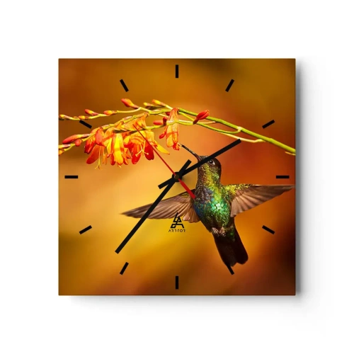 Wall clock - Clock on glass - Messenger of Light according to the Mayans - 30x30 cm