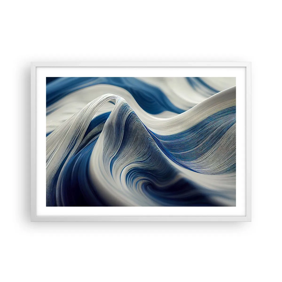Poster in white frmae - Fluidity of Blue and White - 70x50 cm