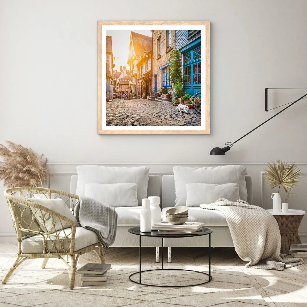 Poster in light oak frame - White Spirit of a Town - 50x50 cm