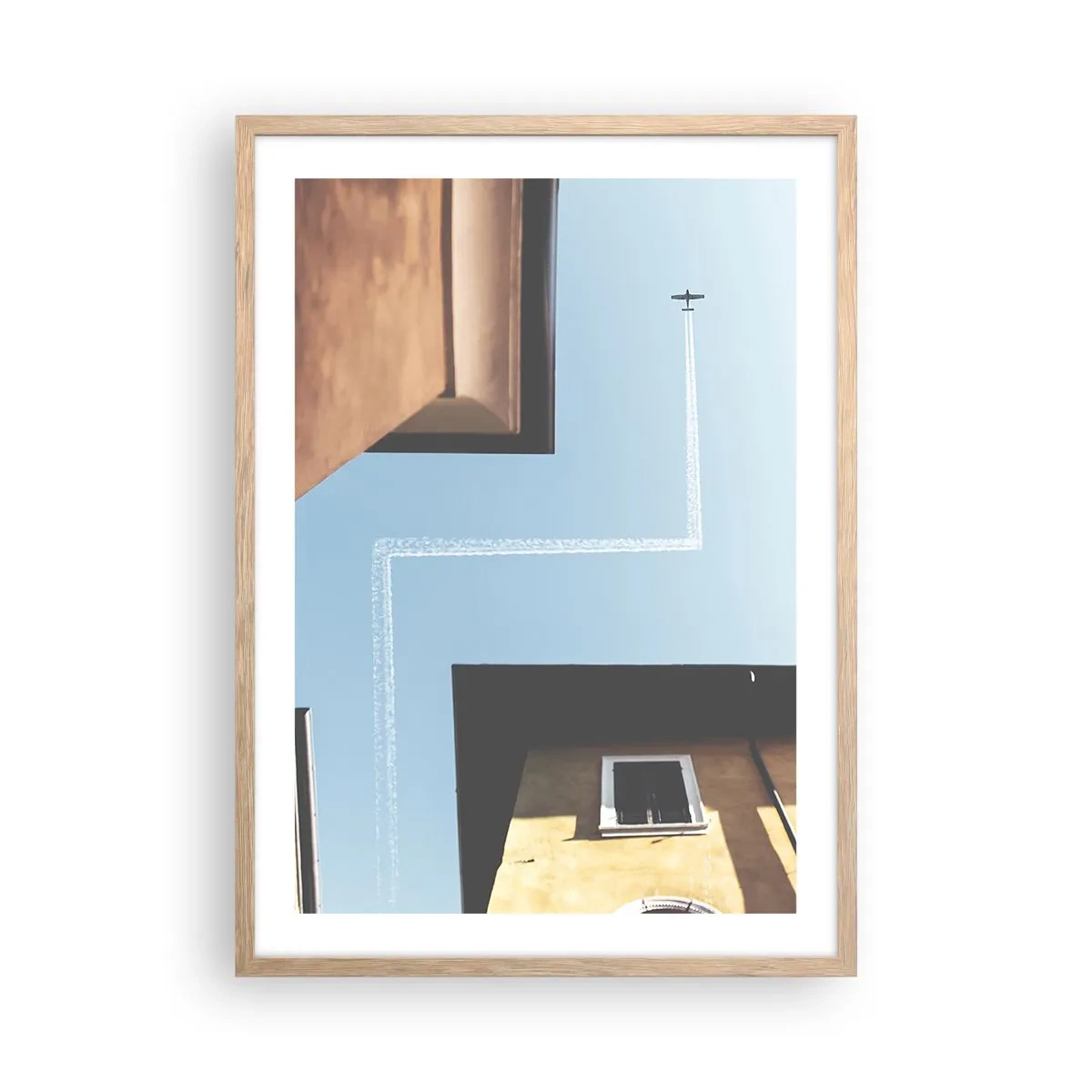 Poster in light oak frame - Above City Maze - 50x70 cm