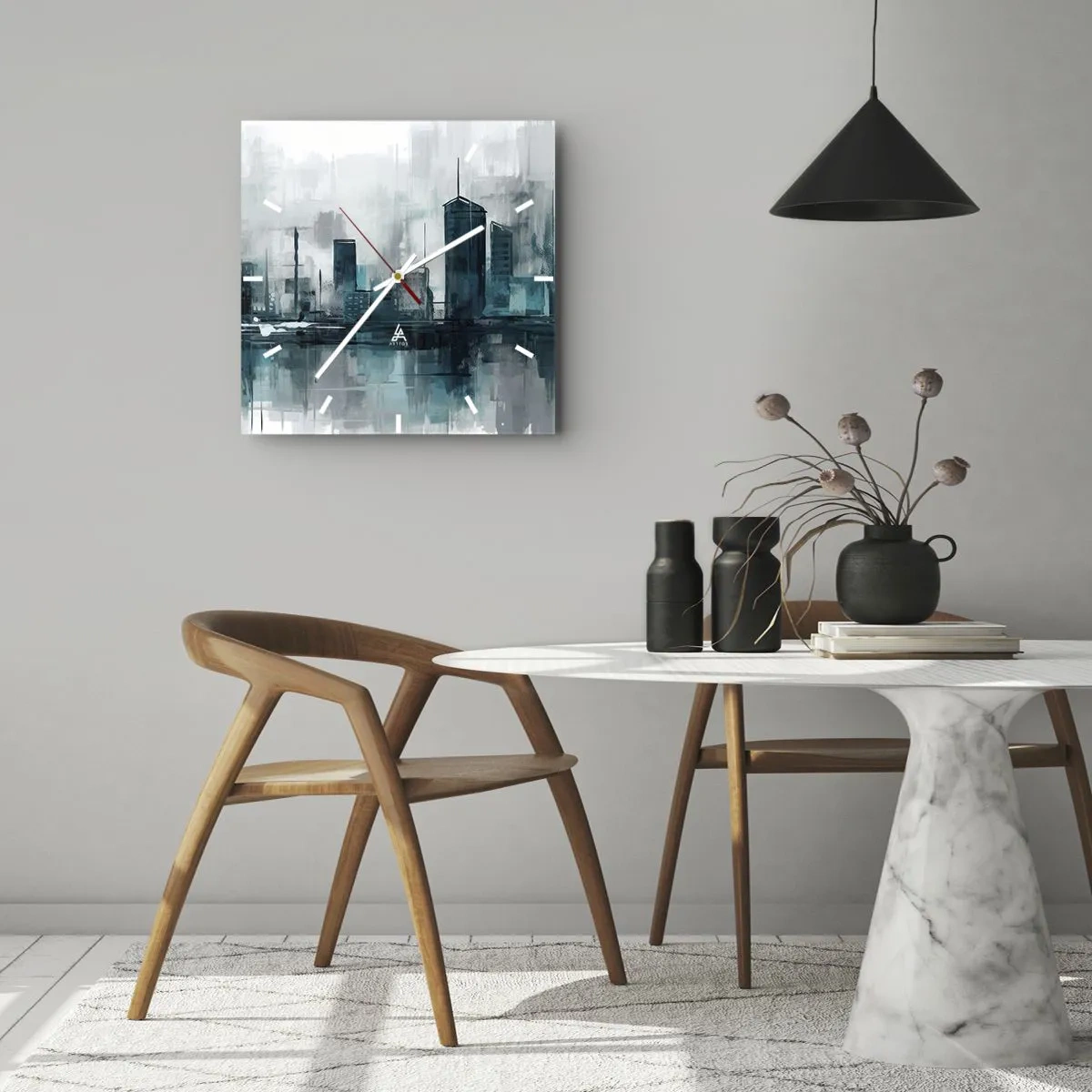 Wall clock - Clock on glass - City in the Colour of Rain - 30x30 cm