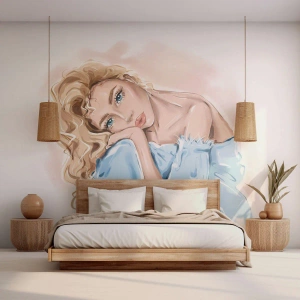Self-Adhesive Photo Wallpaper Deluxe Sticker - Dreamy in Blue - Woman, Fashion, Graphics - 200x140 cm