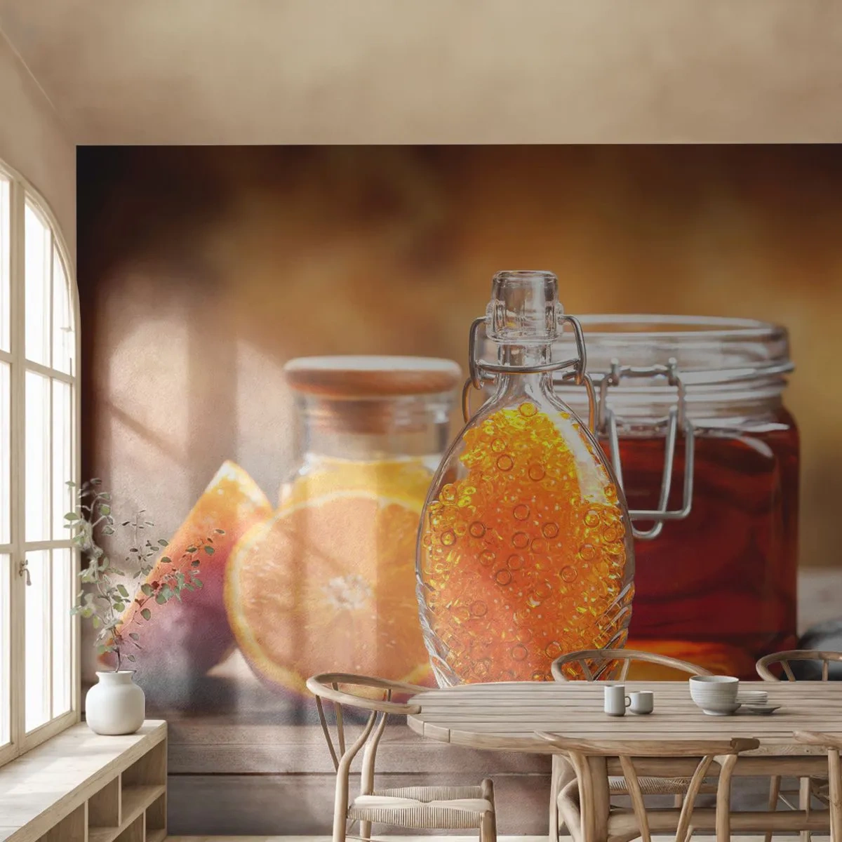 Self-Adhesive Photo Wallpaper Deluxe Sticker - Sunny Flavours and Aromas - Gastronomy, Orange, Jar With Honey - 200x140 cm