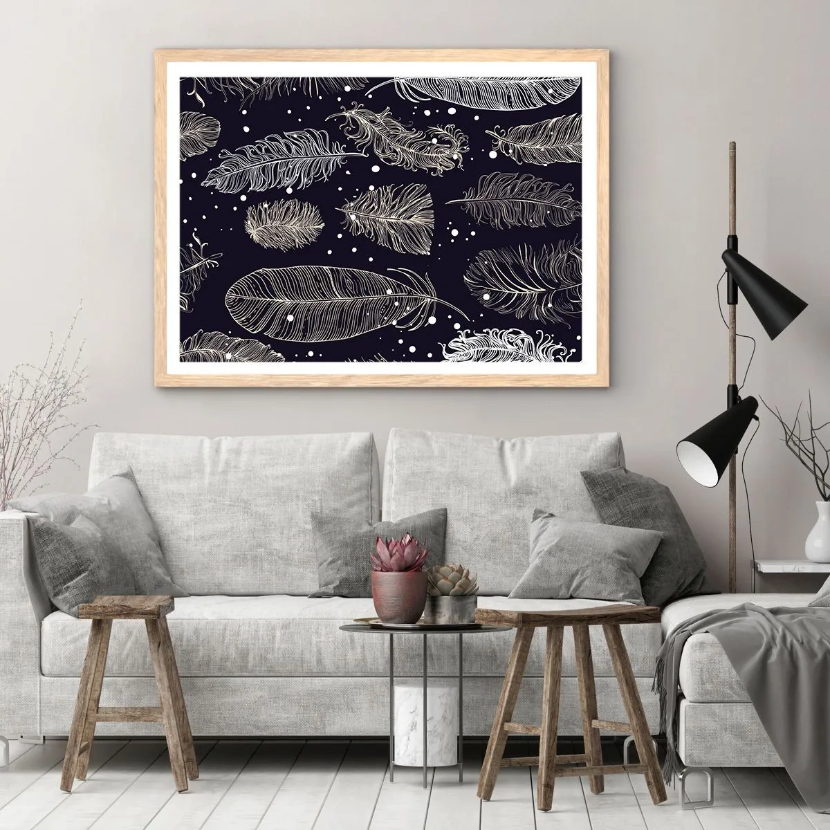 Poster in light oak frame - Feathery Lace - 50x40 cm