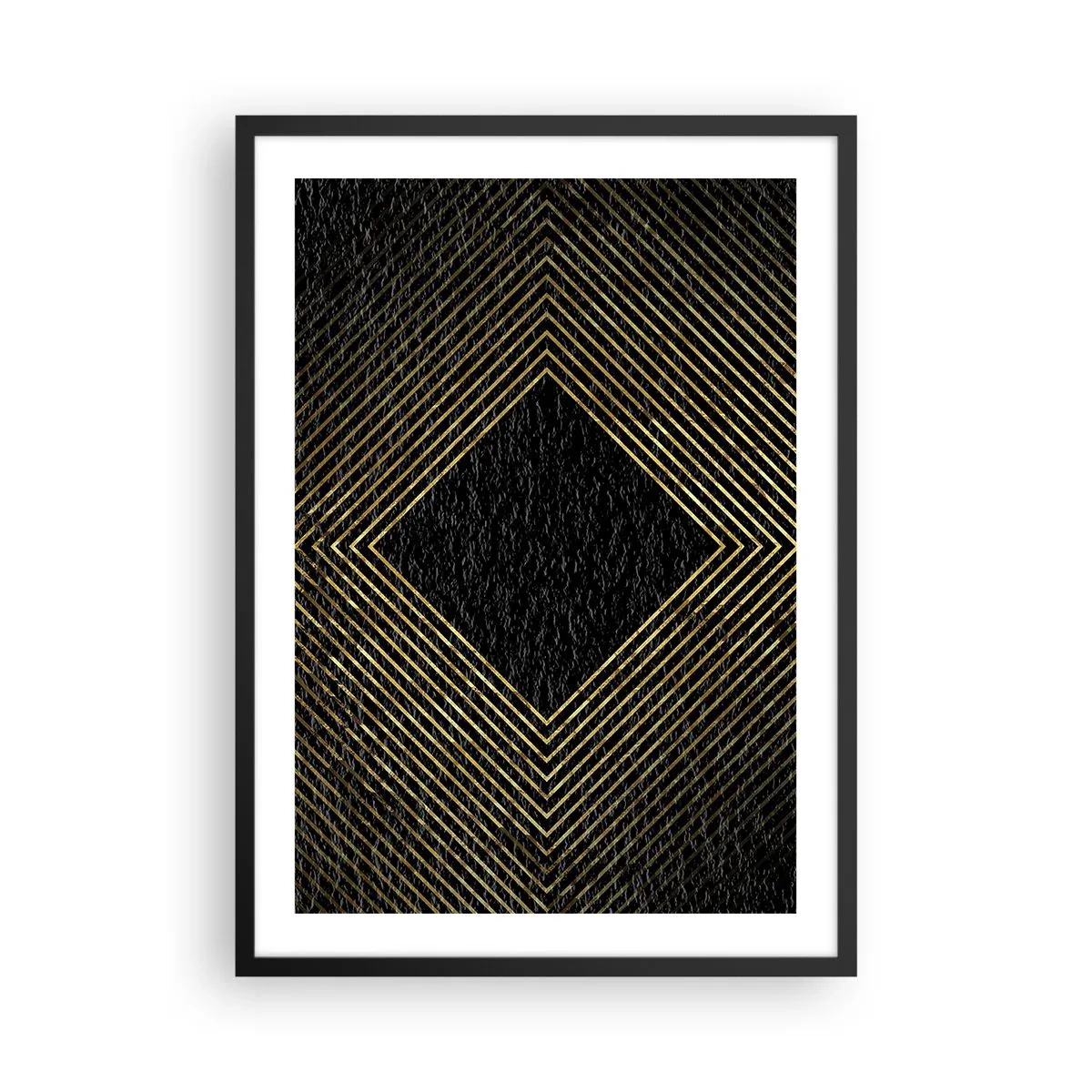 Poster in black frame - Golden geometric lines on a black background - 50x70cm - Geometry Glamour Style - Modern wall decoration for the living room and bedroom ARTTOR