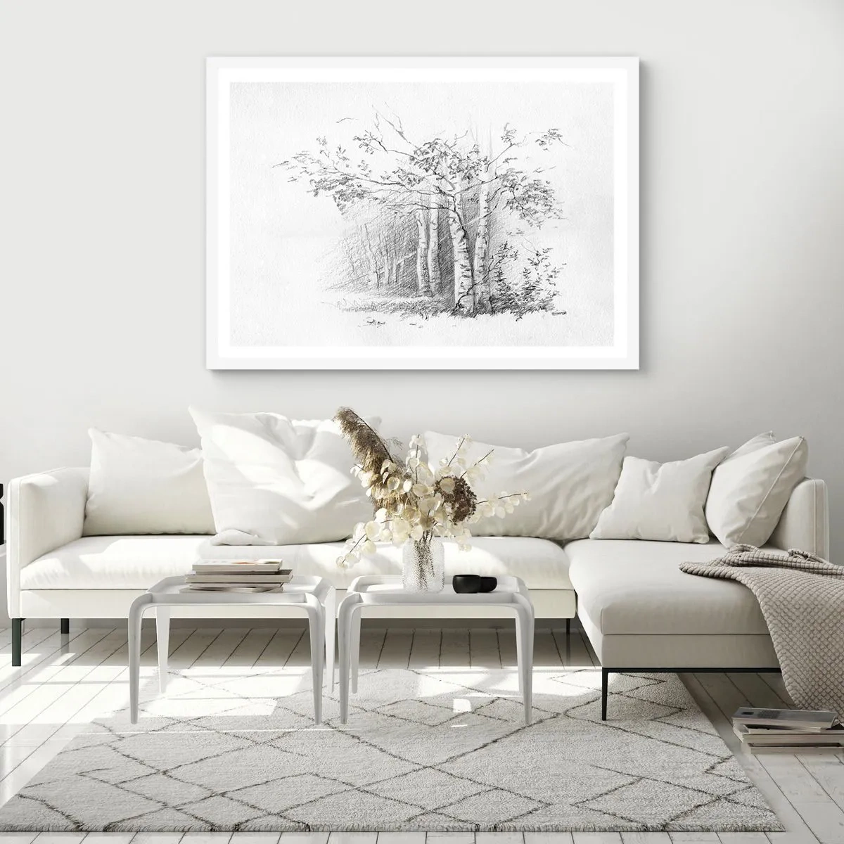 Poster in white frmae - Holiday of Birch Forest - 91x61 cm
