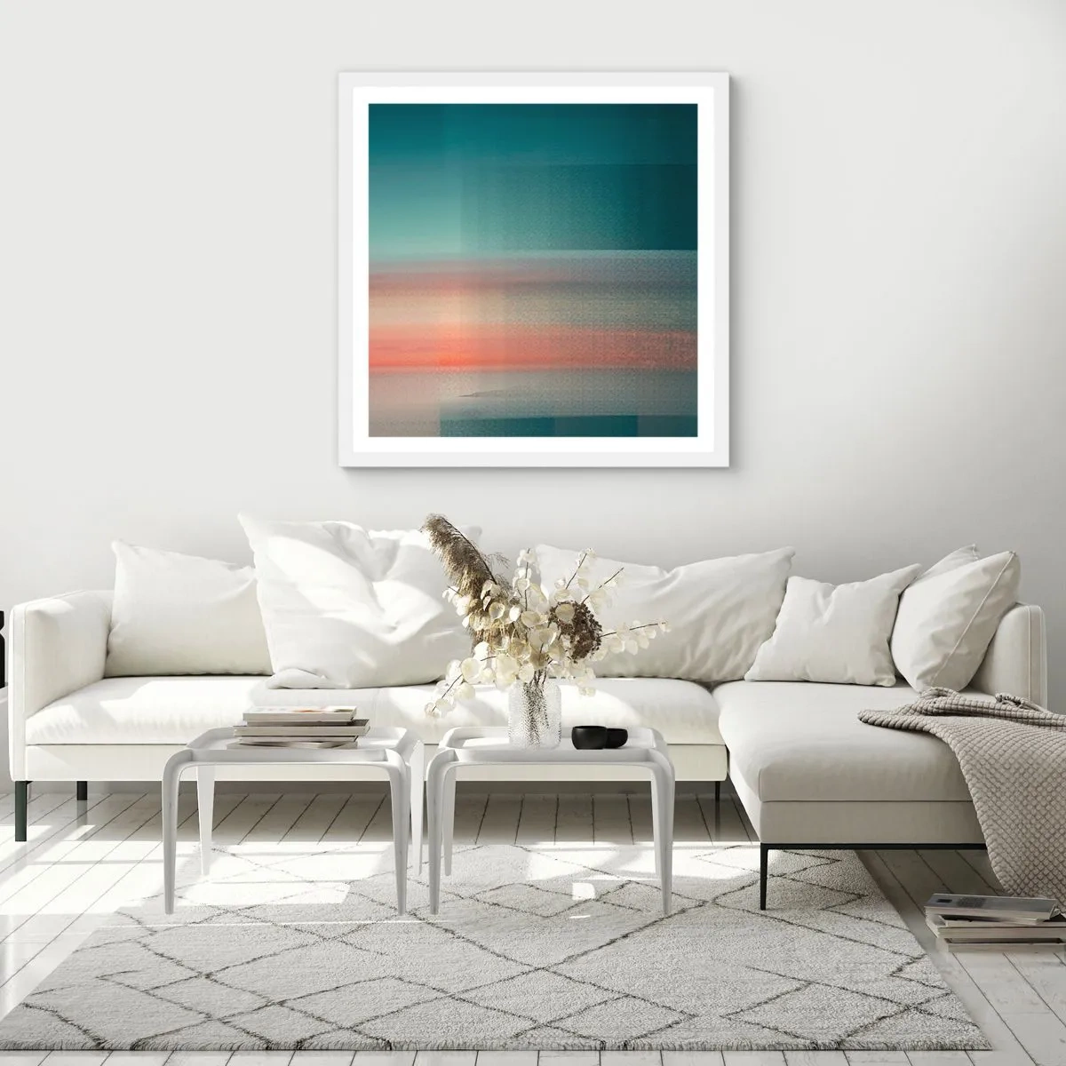 Poster in white frmae - Abstract: Light Waves - 40x40 cm