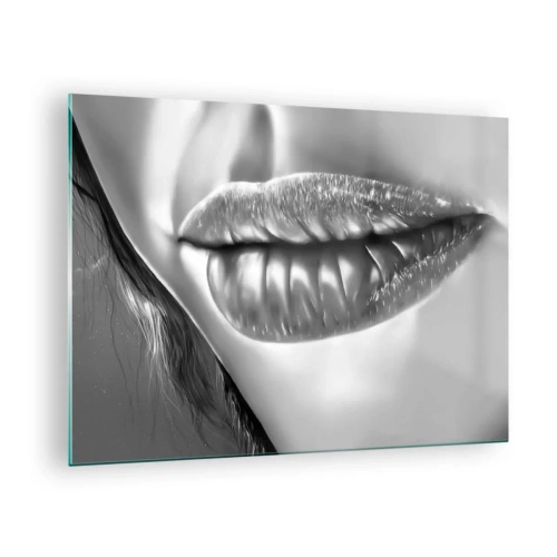 Glass picture - Sensual feminine lips in monochromatic tones - 70x50cm - I Know What You Are Thinking - Modern wall decoration for the living room and bedroom ARTTOR