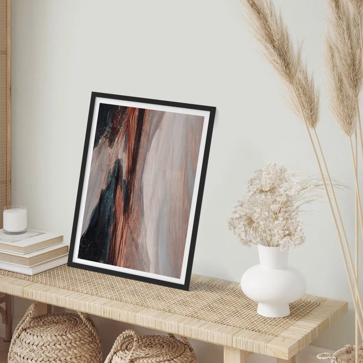 Poster in black frame - Abstract composition in shades of brown and black - 50x70cm - Quiet Valley - Modern wall decoration for the living room and bedroom ARTTOR