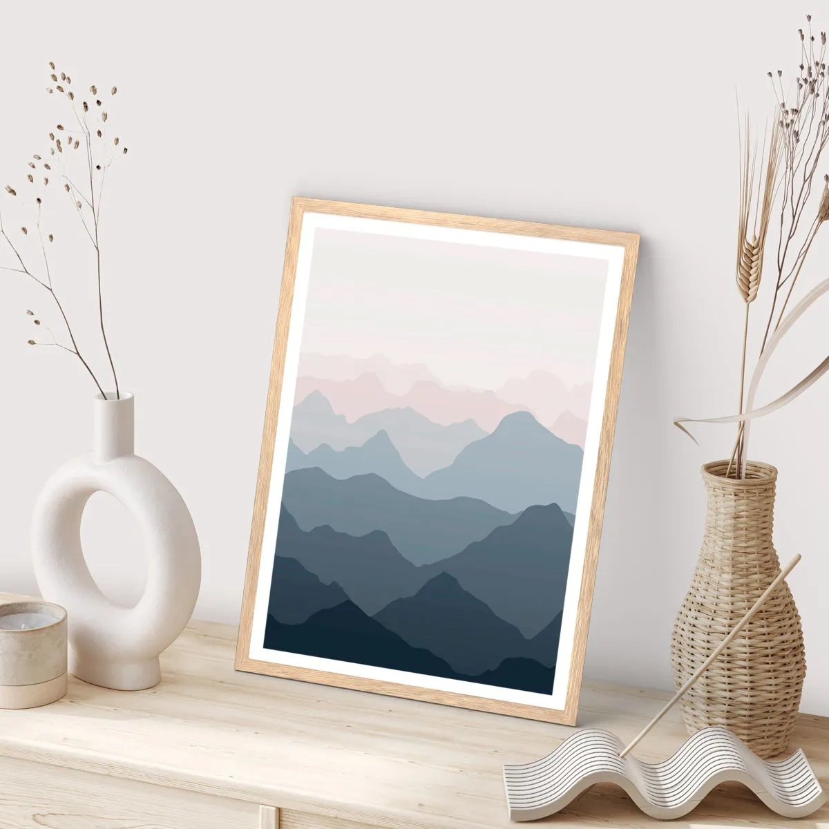 Poster in light oak frame - Mountain Waves - 61x91 cm