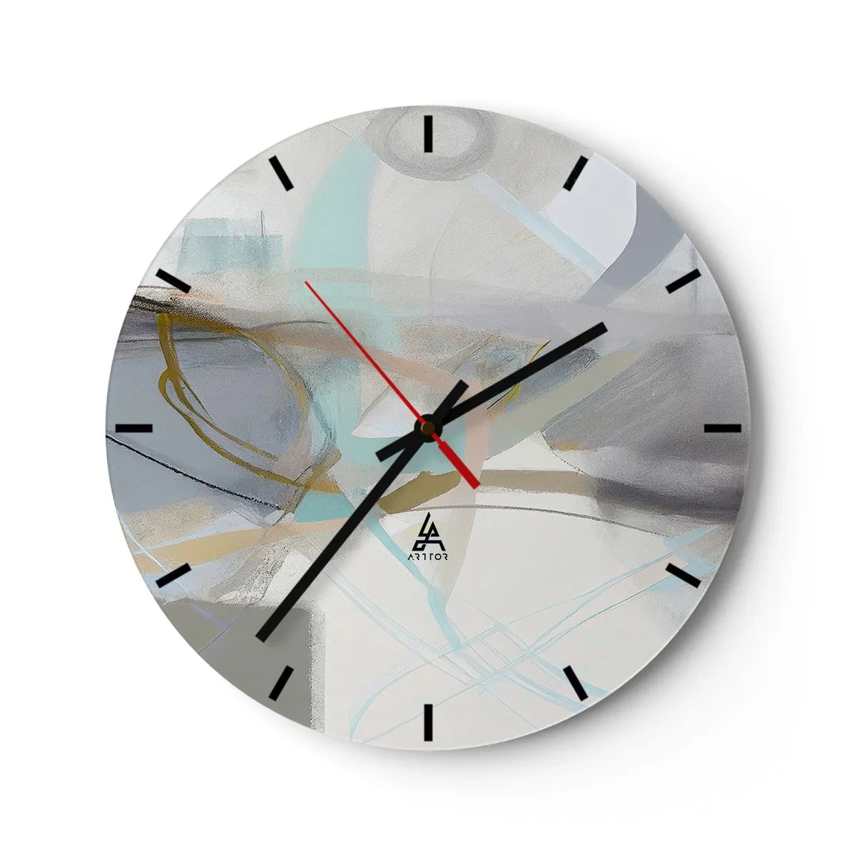 Wall clock - Clock on glass - A delicate abstraction with pastel streaks and soft contours. - 30x30cm - Foggy Abstract - Modern wall decoration for the living room, kitchen, and bedroom ARTTOR