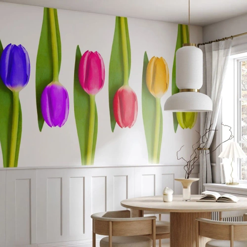 Photo Wallpaper Standard Eco - Rainbow Composition - Flowers, Tulips, Nature - 450x315 cm