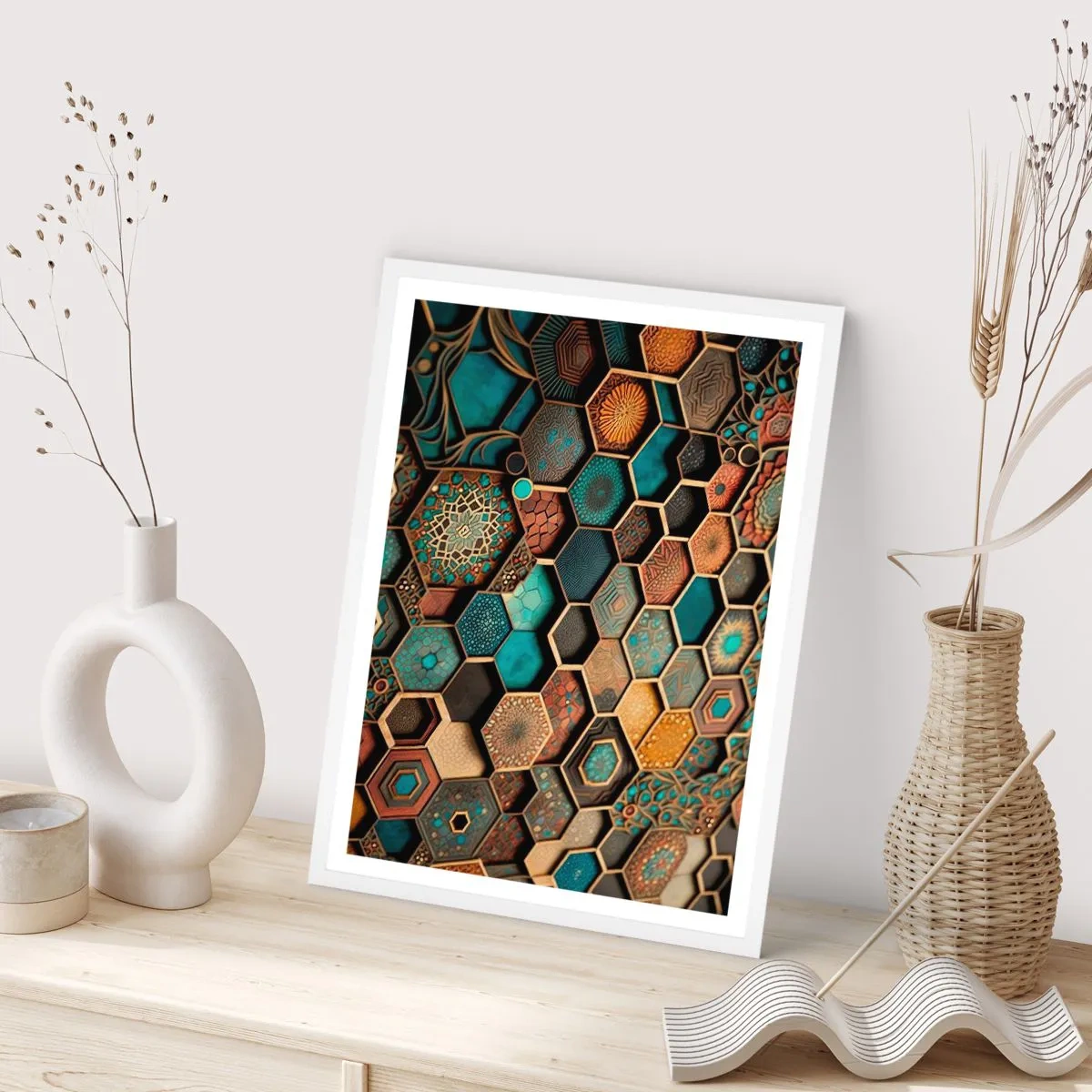 Poster in white frmae - Arabic Ornaments - Variation - 50x70 cm